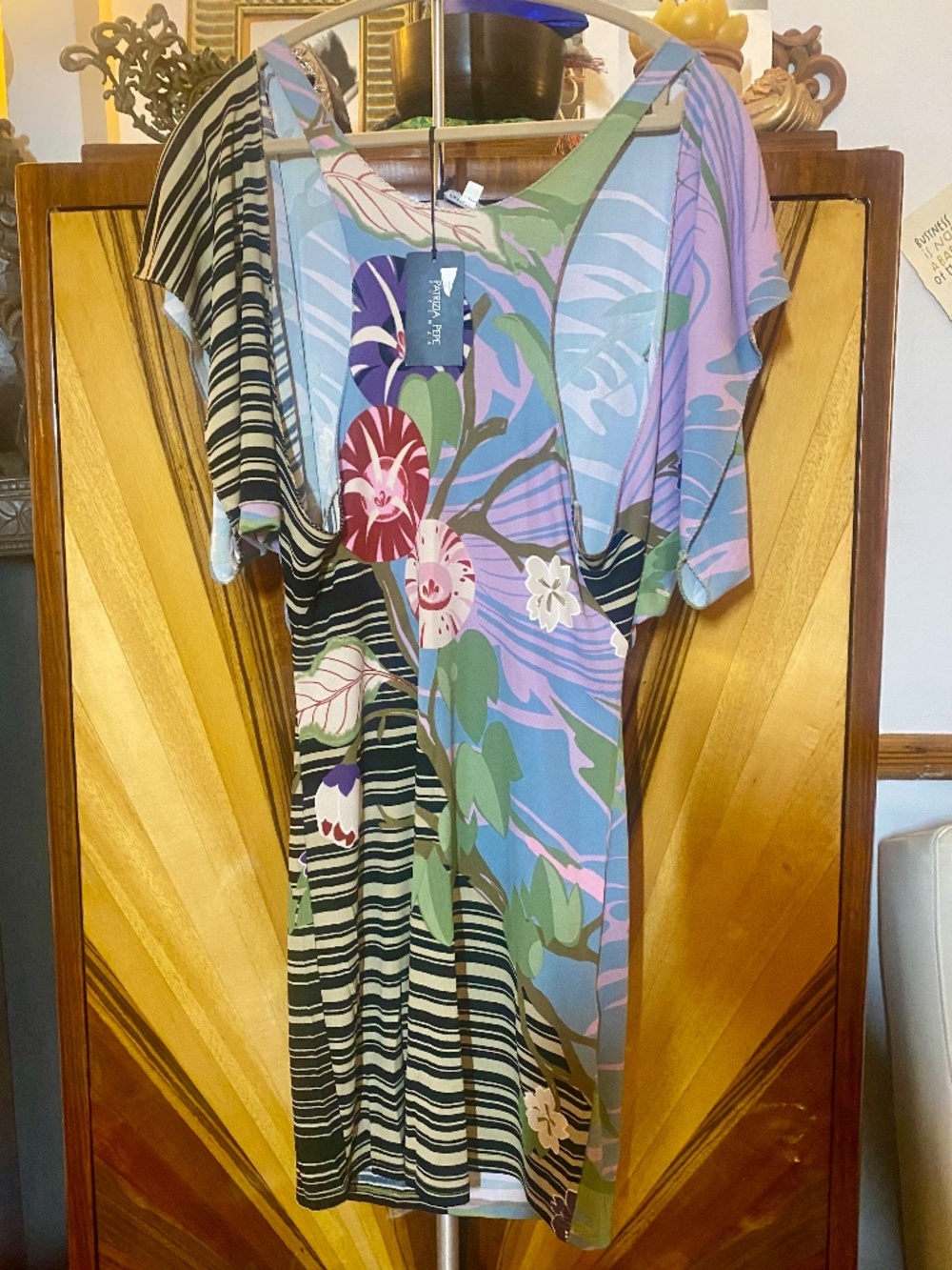 Patrizia Pepe Italy Lavender Floral Japanese Stripe Mixed Print Dress US Small